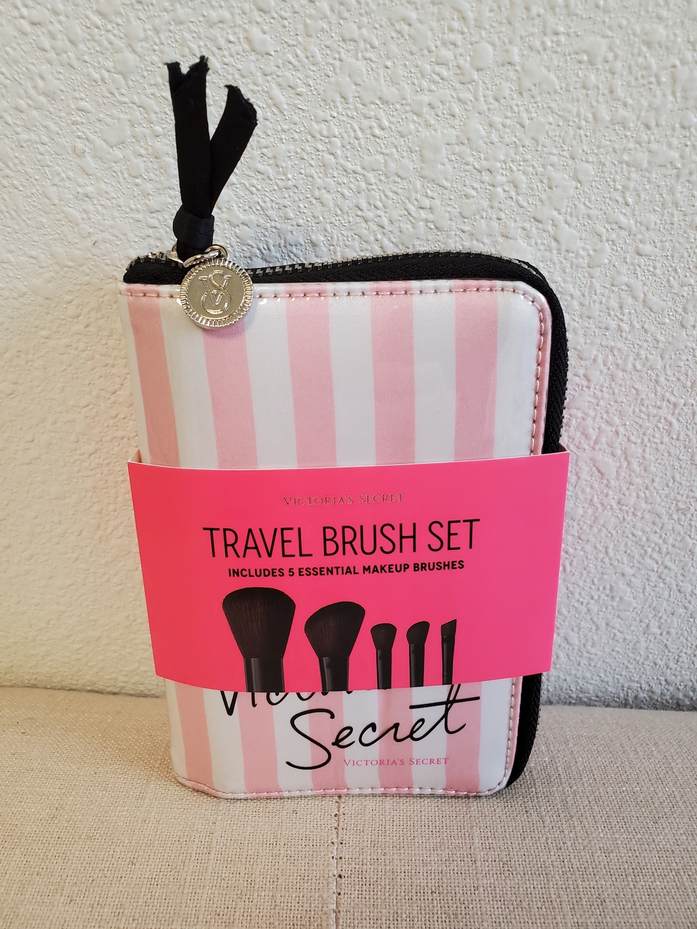 Victoria's Secret Pink & White Striped Travel Brush Set